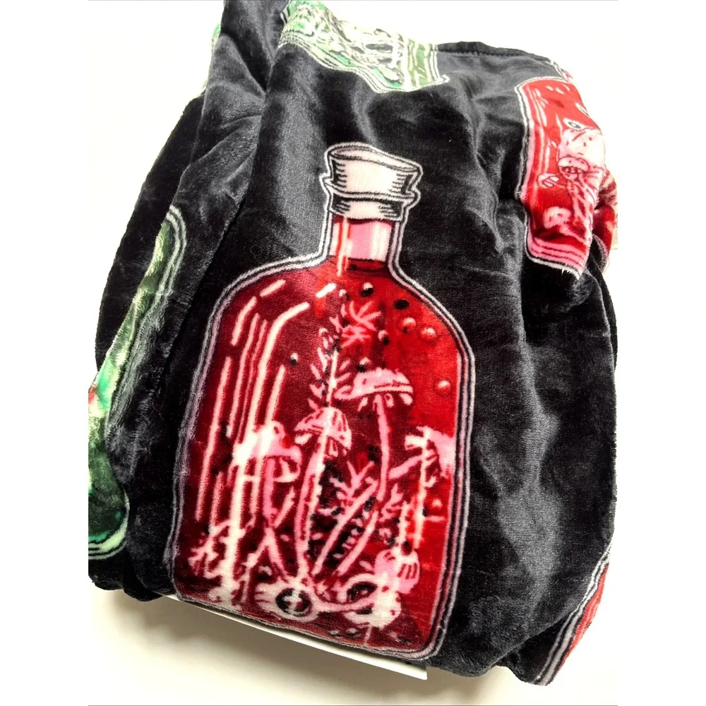 Midnight Spell Apothecary Potion Bottle Skull Plush Throw Blanket Gothic Hallowe